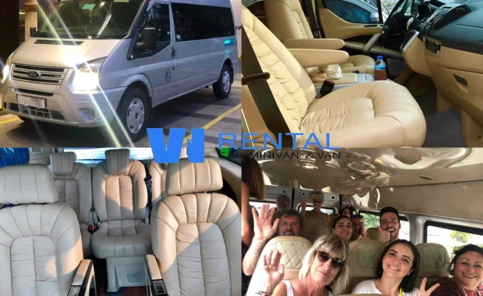 16-seater Ford Transit car available for rent to Perfume Pagoda.