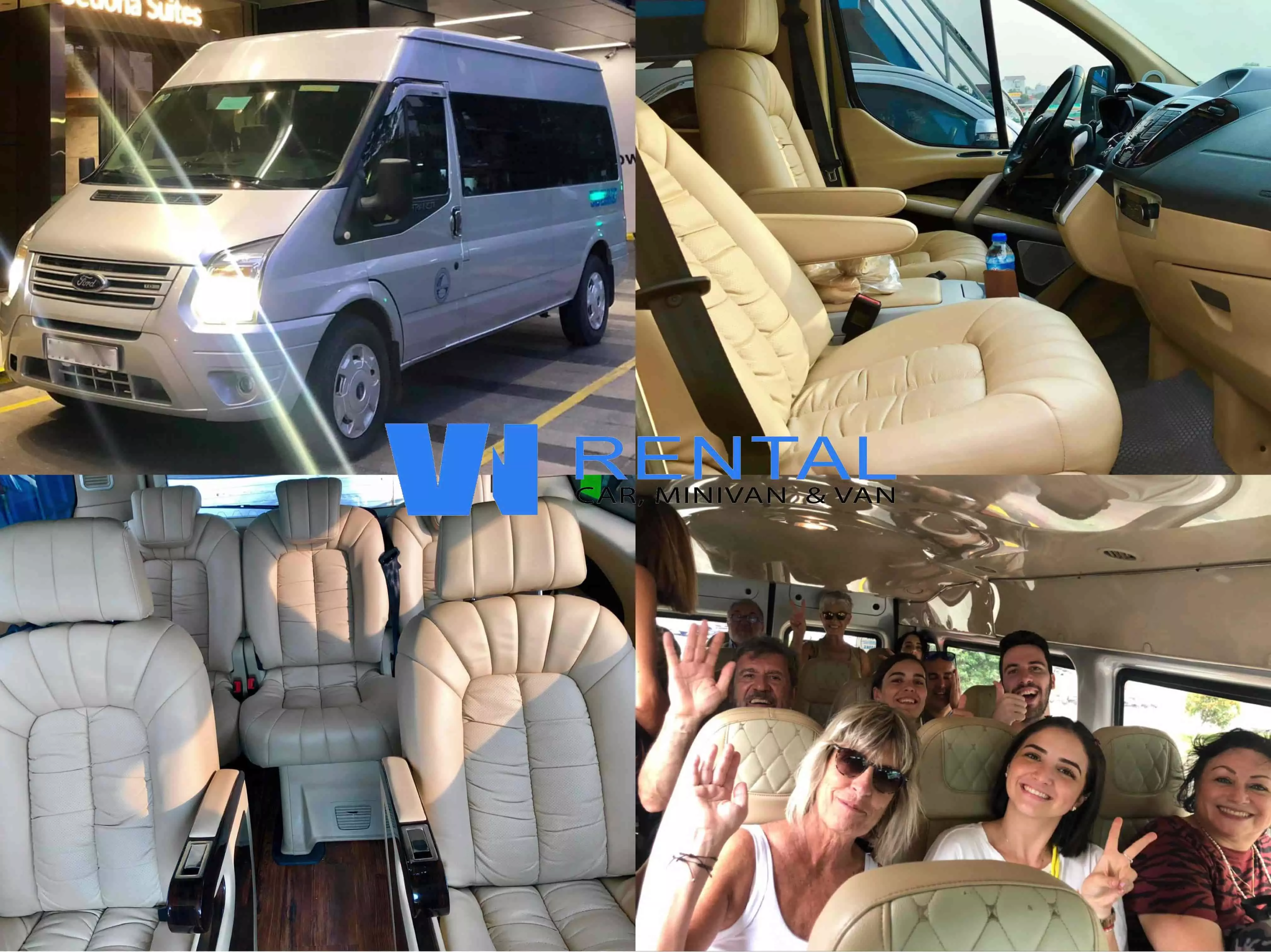 16-seater Ford Transit car available for rent to Perfume Pagoda.