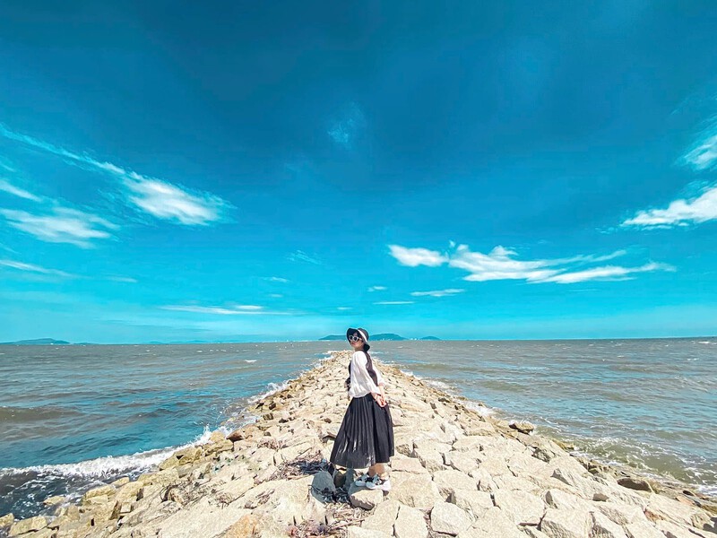 Scenic stone paths at Can Gio Beach, offering a beautiful and unique photo opportunity with a stunning view of the beach.