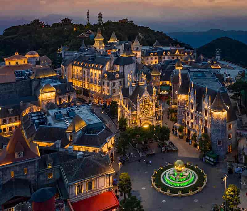 French Village at Ba Na Hills, featuring European-style architecture and entertainment attractions.