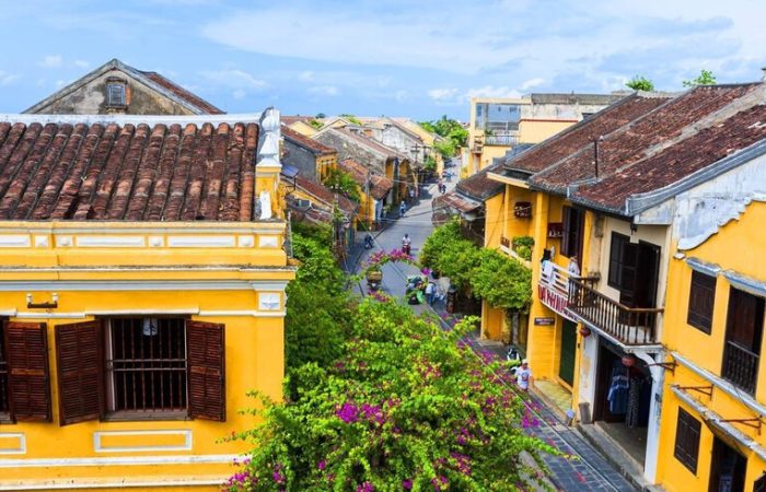 A beautiful view of Hoi An Ancient Town, showcasing traditional architecture, colorful lanterns, and peaceful streets, recognized as a UNESCO World Heritage Site.