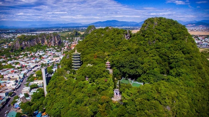 Scenic view of Marble Mountains, including five peaks representing the five elements.