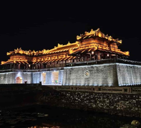 Ngo Mon Gate, the main entrance of the Imperial City of Hue, showcasing its grand architecture and surrounding moat.